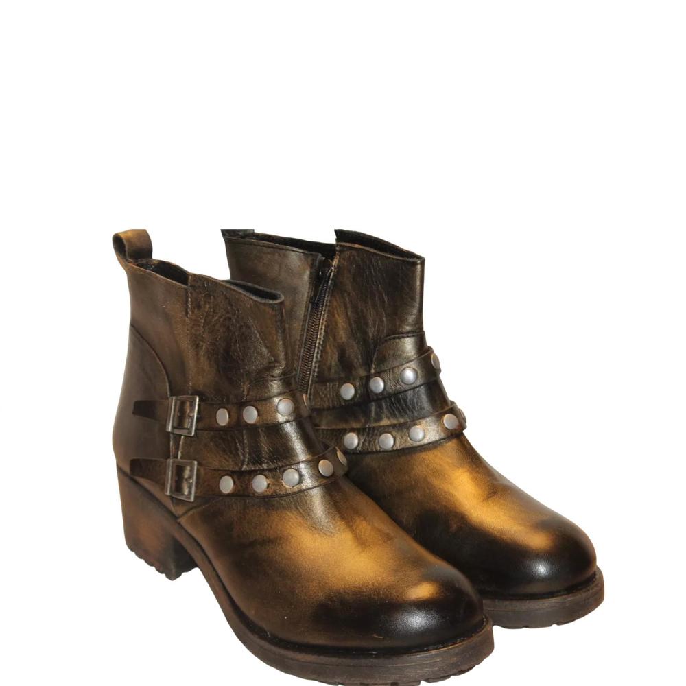 NEW ERIC MICHAEL women's buffalo moto boots in metallic gold